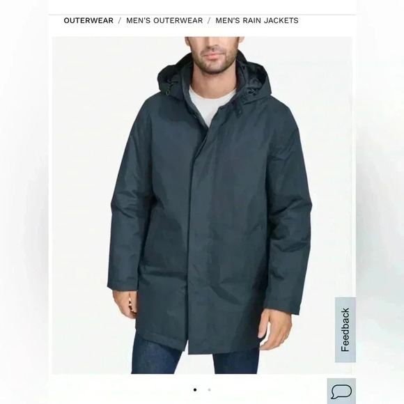 Cole Haan Signature Men's Large Classic Removable Hood Rain Jacket, Navy - Picture 1 of 7